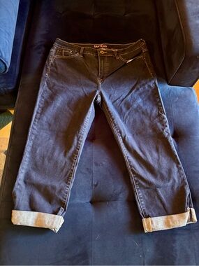 Women's Navy Boyfriend Cropped Jeans — Rolled Cuff Relaxed Fit